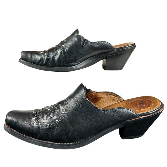 Ariat Mules Women Size 9 B Black Leather Studded Medallion Western Slip On Shoes - Picture 7 of 12